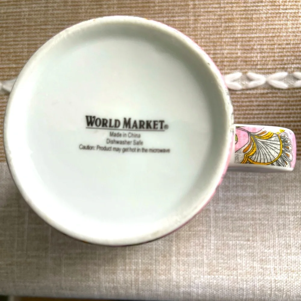 World Market Tea Cup & Infuser with Lid - 3pc Pink Flower & Leaf Floral Design - Picture 9 of 10